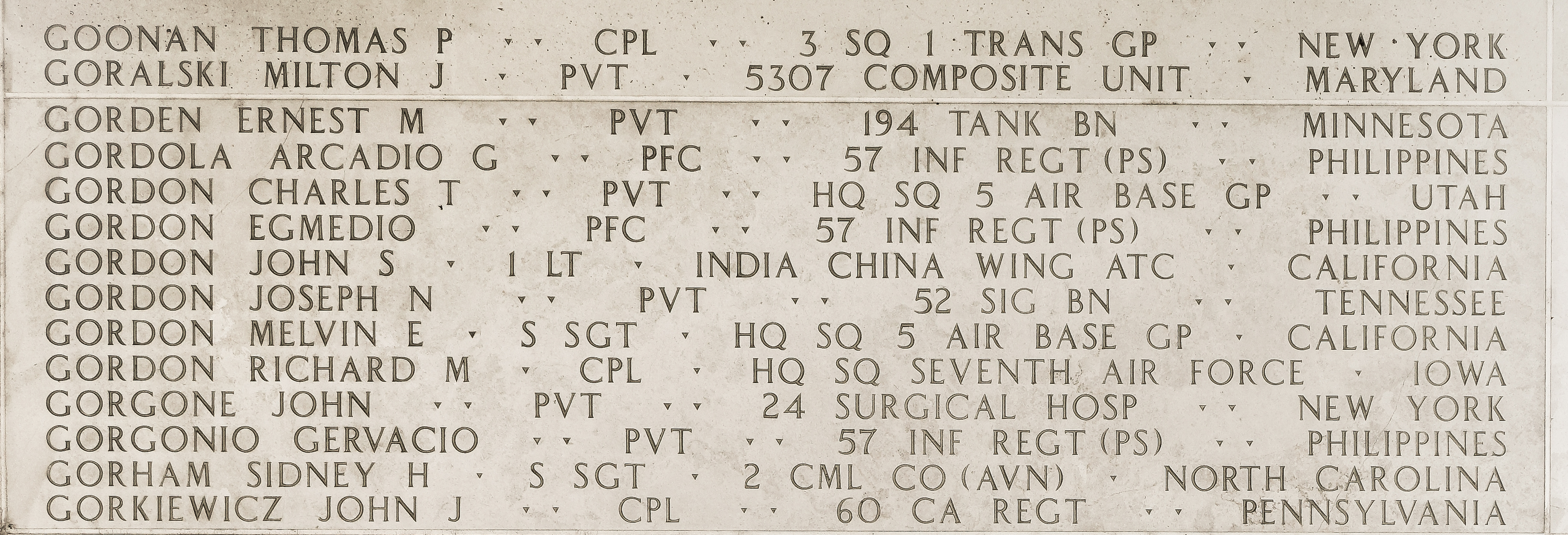 Melvin E. Gordon, Staff Sergeant